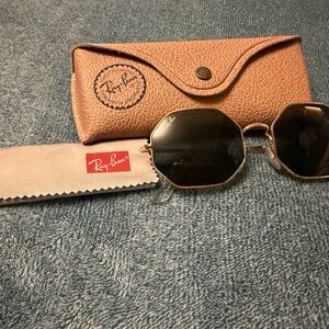 Ray-Ban Gold Hexagonal Sunglasses with Tan Case
